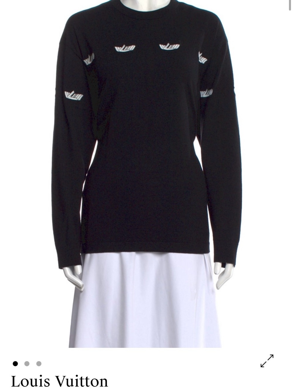 Louis Vuitton Black Crewneck Sweatshirt with White Embroidered Motifs